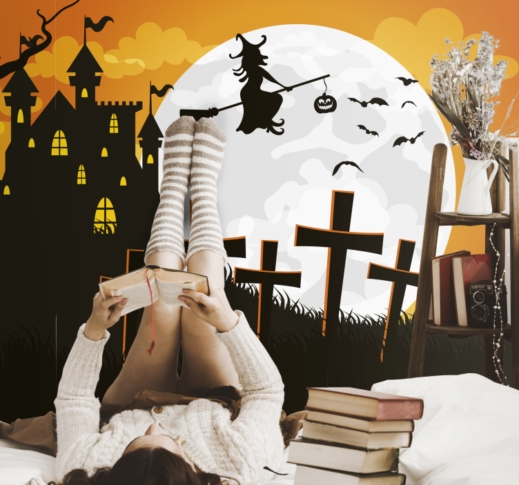 Wall mural halloween flying witch silhouette - TenStickers