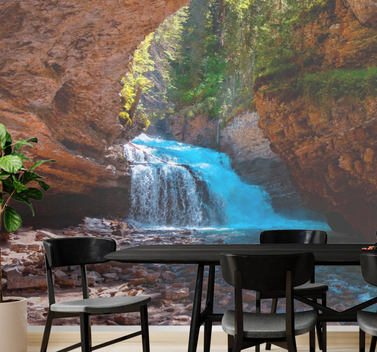 Wall mural mountain cascading waterfall scene - TenStickers