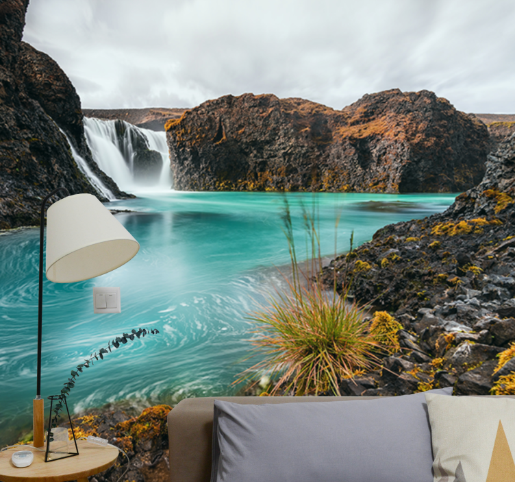 Wall mural mountain serene waterfall oasis - TenStickers