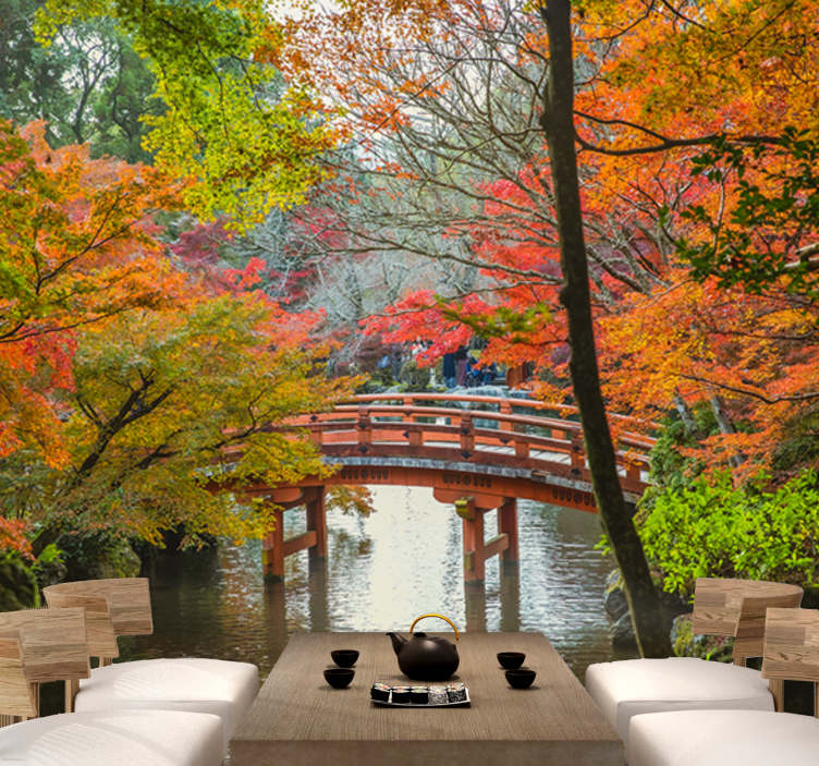 Wall mural nature autumn bridge scene - TenStickers
