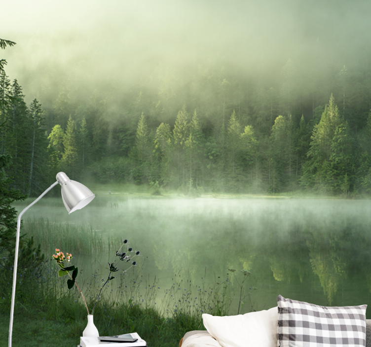 Wall mural nature misty lake reflection - TenStickers