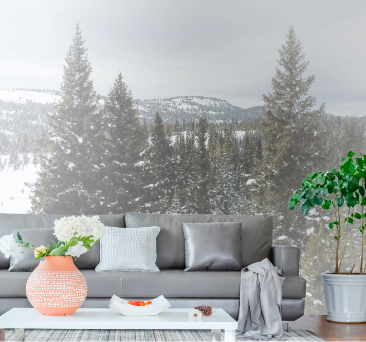 Wall mural nature snowy evergreen scene - TenStickers
