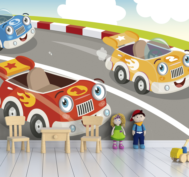 Wall mural vehicle cartoon racing cars - TenStickers