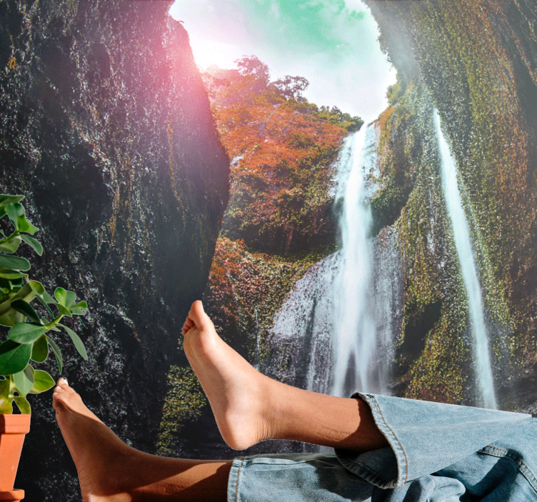 Wall mural waterfall majestic cascade scene - TenStickers