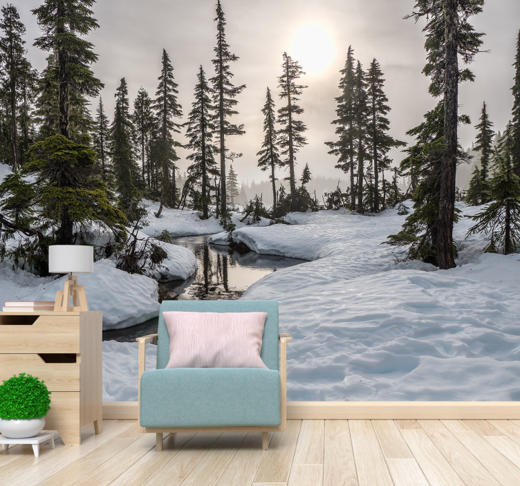 Winter sunshine Forest Wall Mural - TenStickers