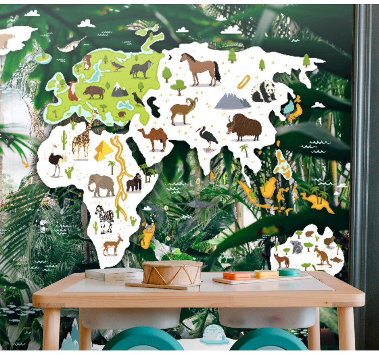 World map wallpaper animal world map - TenStickers