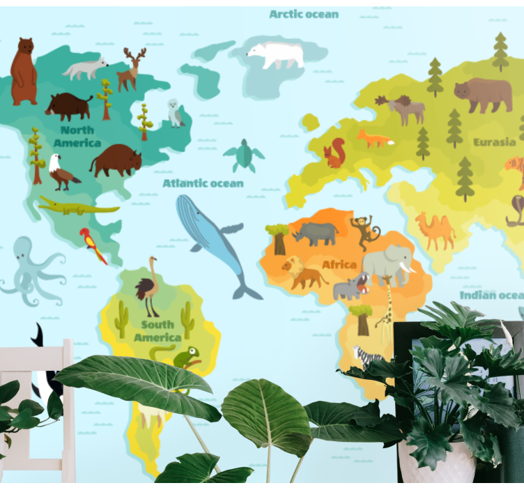 World map wallpaper animal worldwide adventure - TenStickers