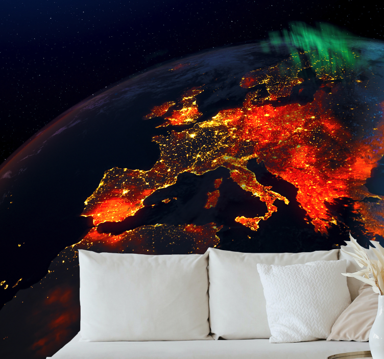 World map wallpaper glowing european night - TenStickers