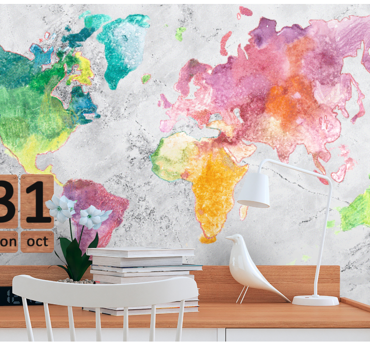 World map wallpaper in vibrant colorful design - TenStickers