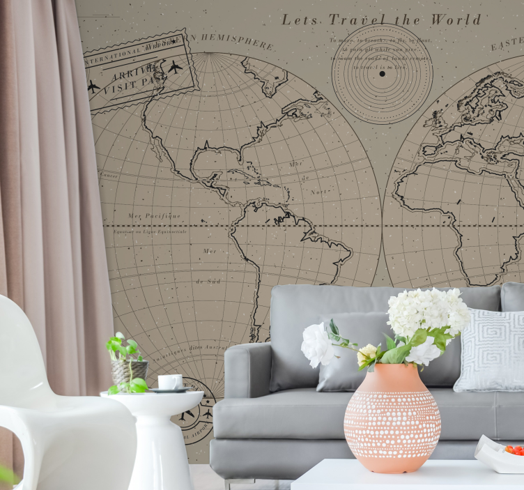 World map wallpaper vintage global map - TenStickers