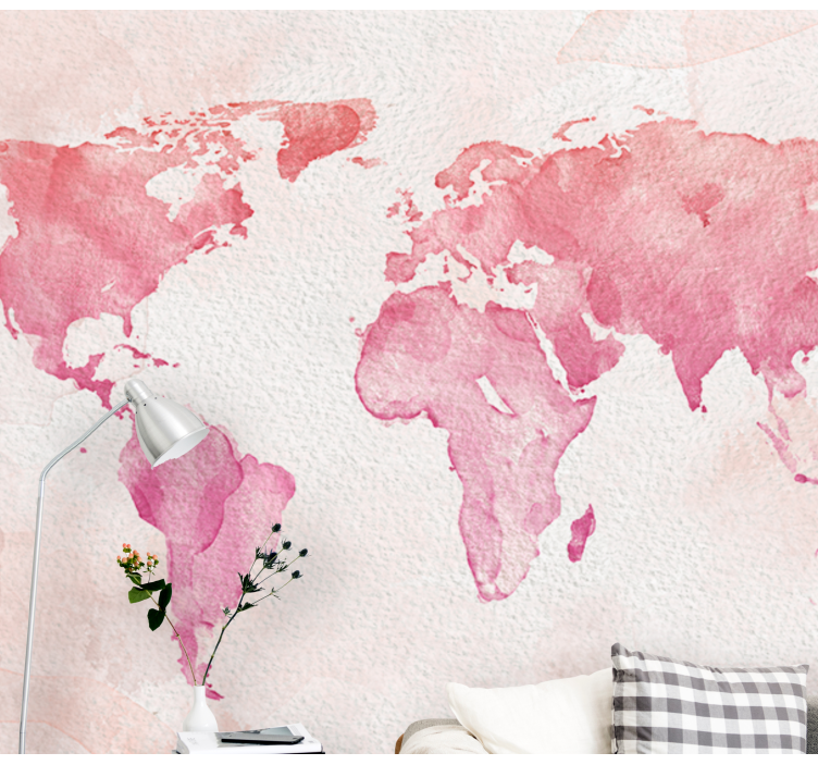World map wallpaper watercolor world outline - TenStickers
