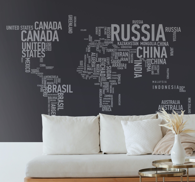 World map wallpaper world map typography - TenStickers