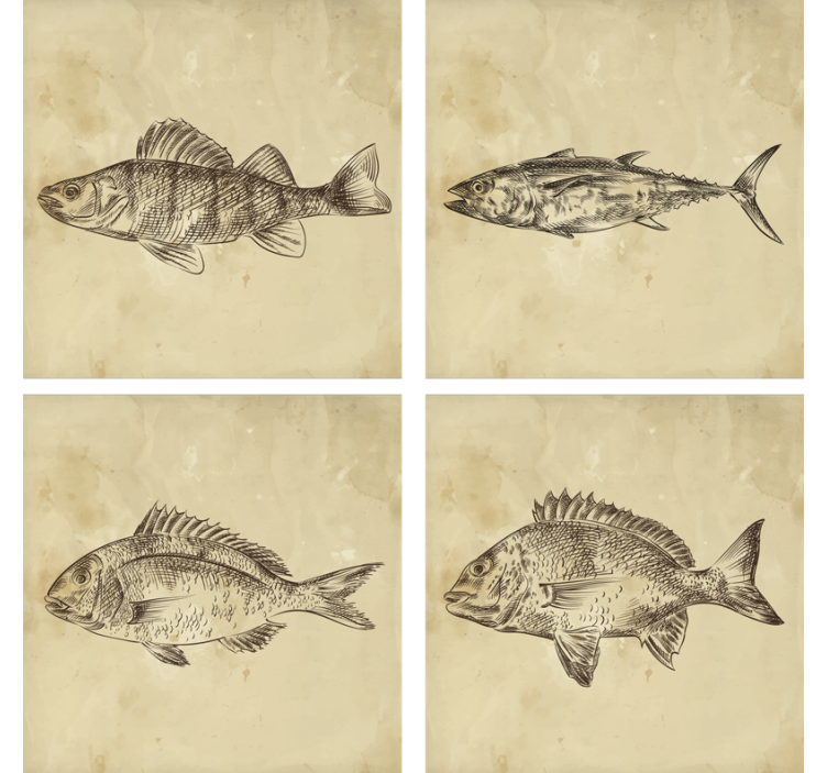 Geek coasters whimsical fish illustration - TenStickers