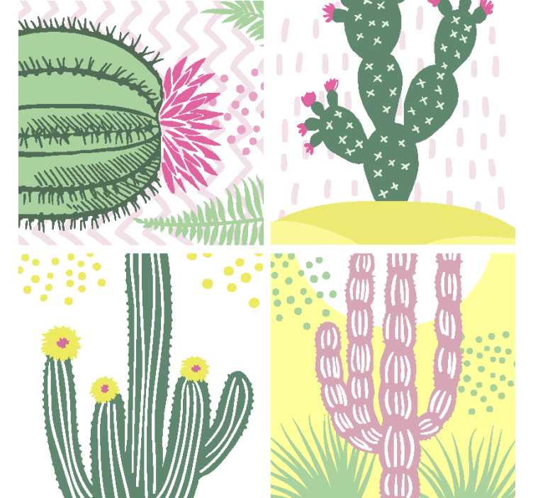 Geek coasters with colorful cactus design - TenStickers
