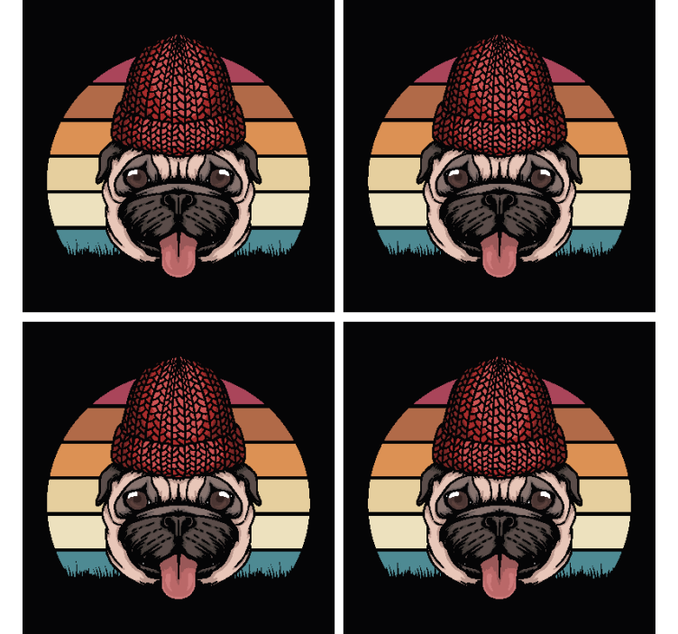 Geek coasters pug with knit hat - TenStickers