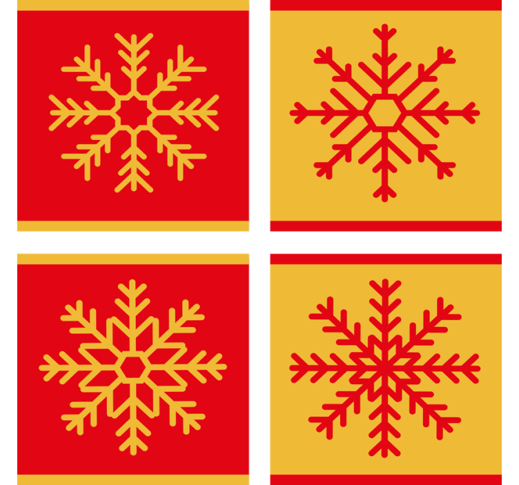 Christmas coasters red yellow snowflake design - TenStickers