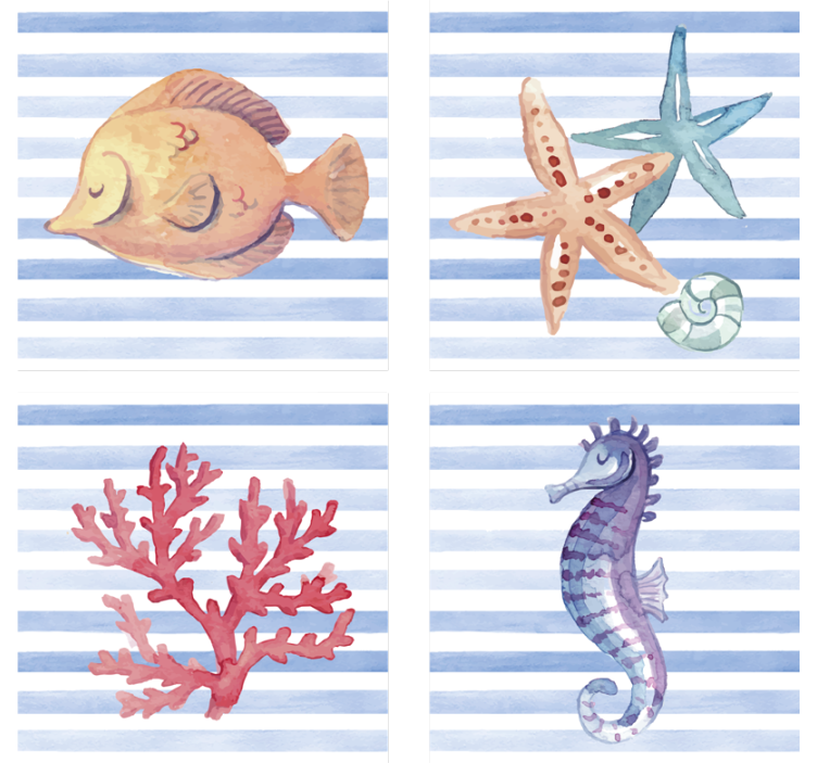 Tile coasters with ocean life artwork - TenStickers