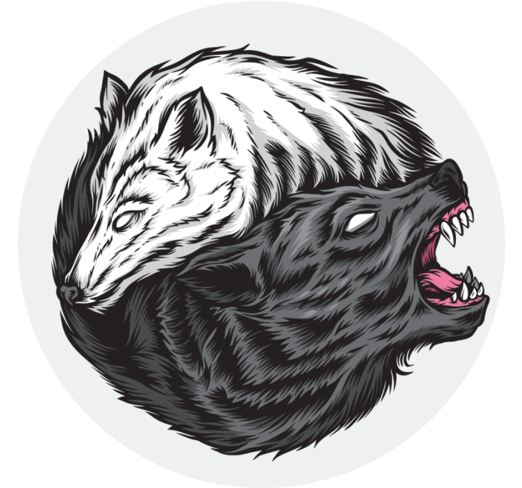 Geek coasters with contrasting wolf heads - TenStickers