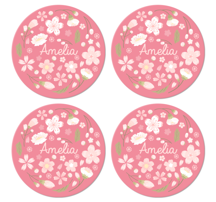 Cherry blossoms with name personalised coasters - TenStickers