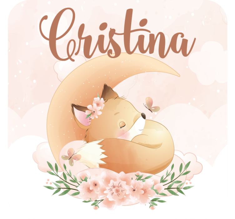 Personalised coasters sleeping fox with floral design - TenStickers
