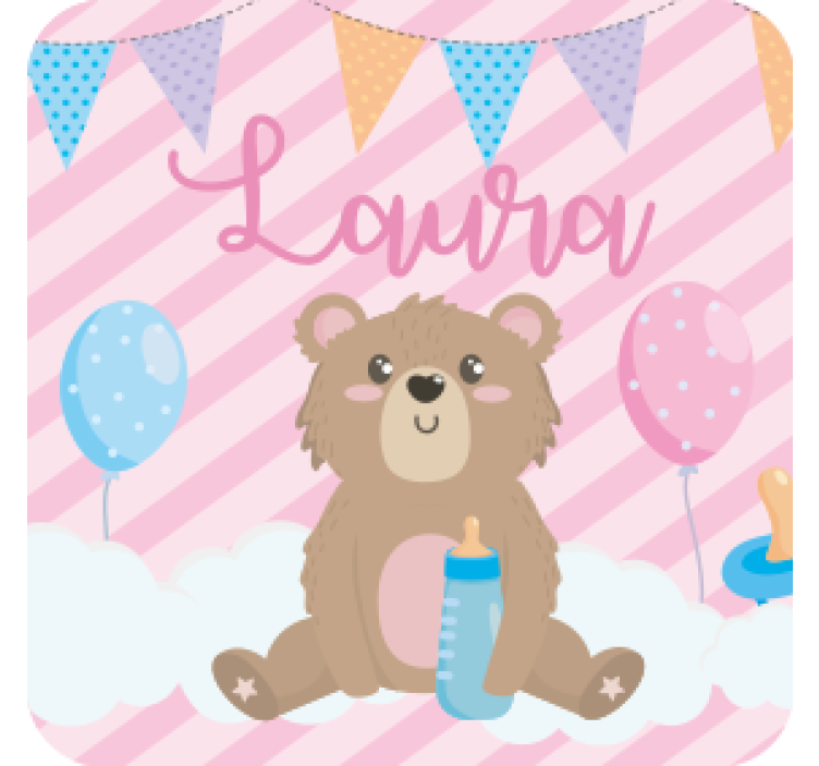 Personalised coasters cute bear with balloons - TenStickers
