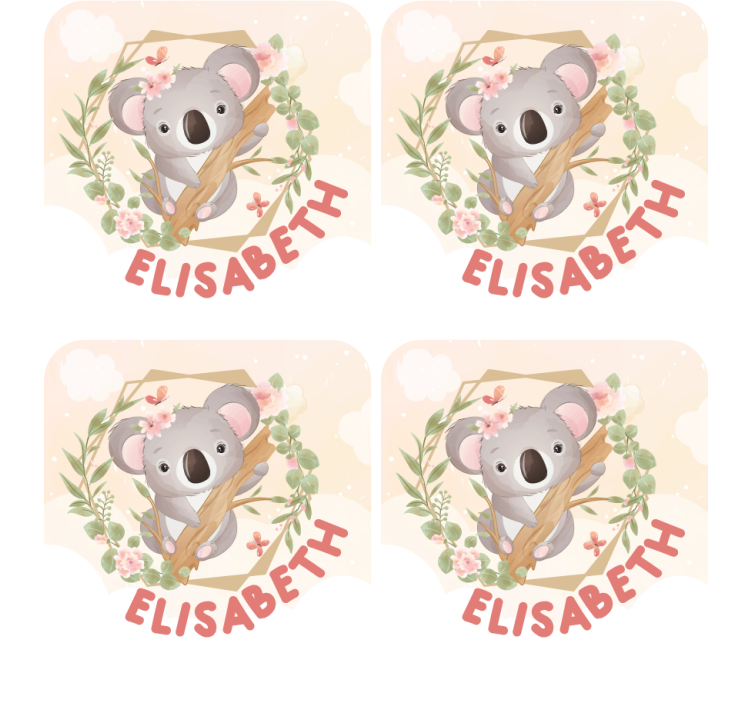 Personalised coasters cute koala with flowers - TenStickers