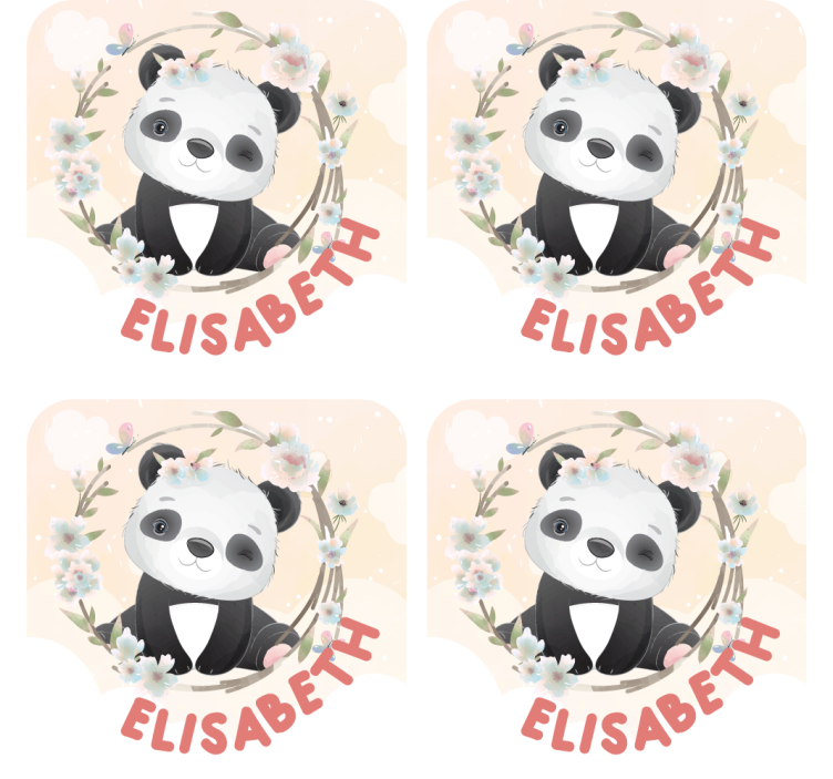Personalised coasters panda with floral accents - TenStickers