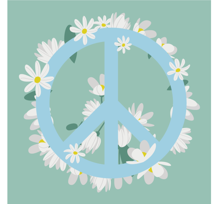 Text coasters with peace symbol surrounded by daisies - TenStickers
