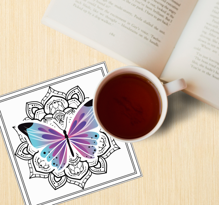 Turquoise butterflies  and mandala coaster - TenStickers