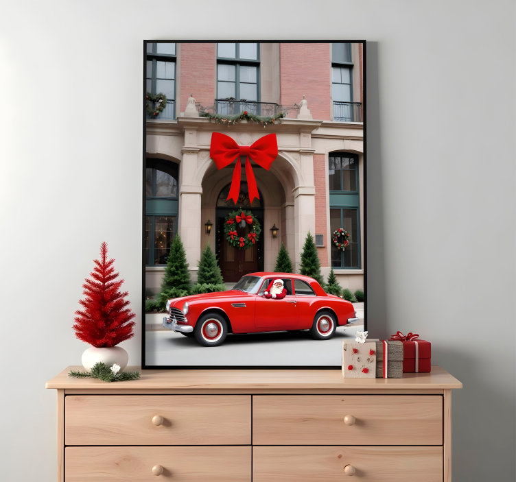 Car in the winter christmas poster - TenStickers