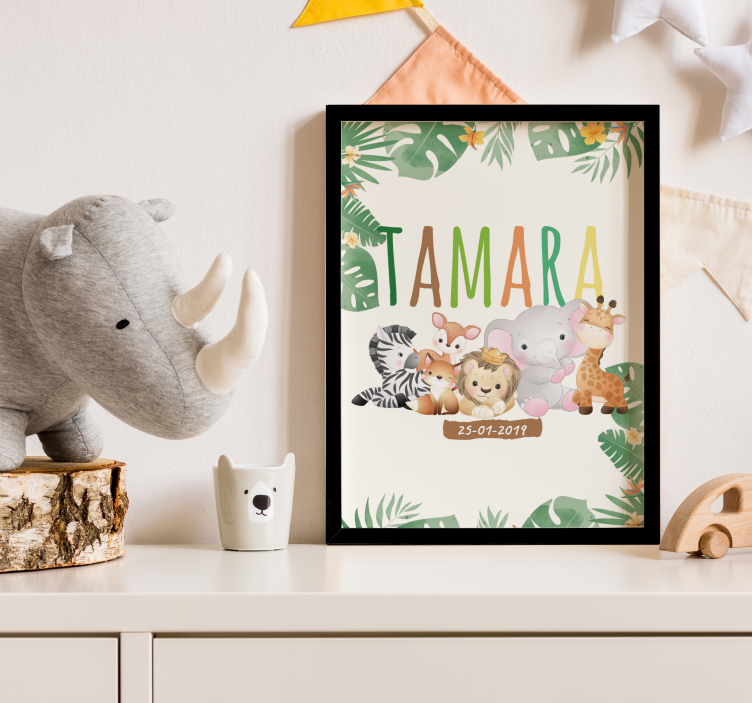 Jungle animals personalized nursery poster - TenStickers