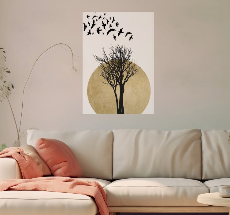 tree silhouette with birds tree poster - TenStickers