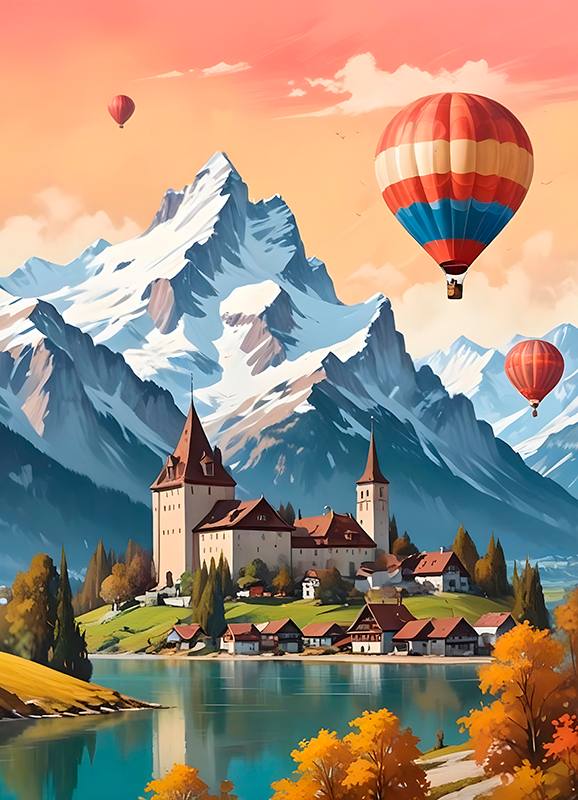 Stadt "Chateau D'Oex" landscape poster - TenStickers