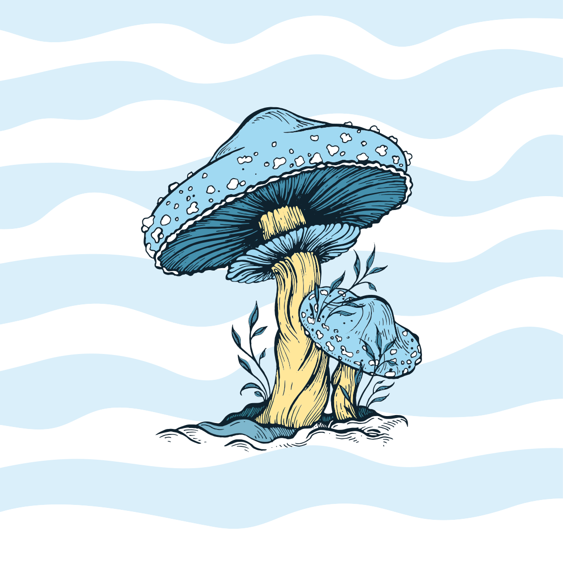 Kitchen poster blue mushroom illustration - TenStickers