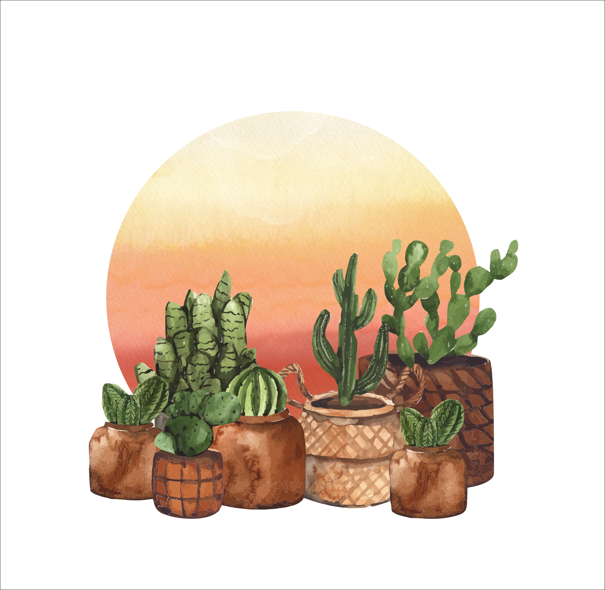 Kitchen poster featuring a cactus with sunset circle - TenStickers