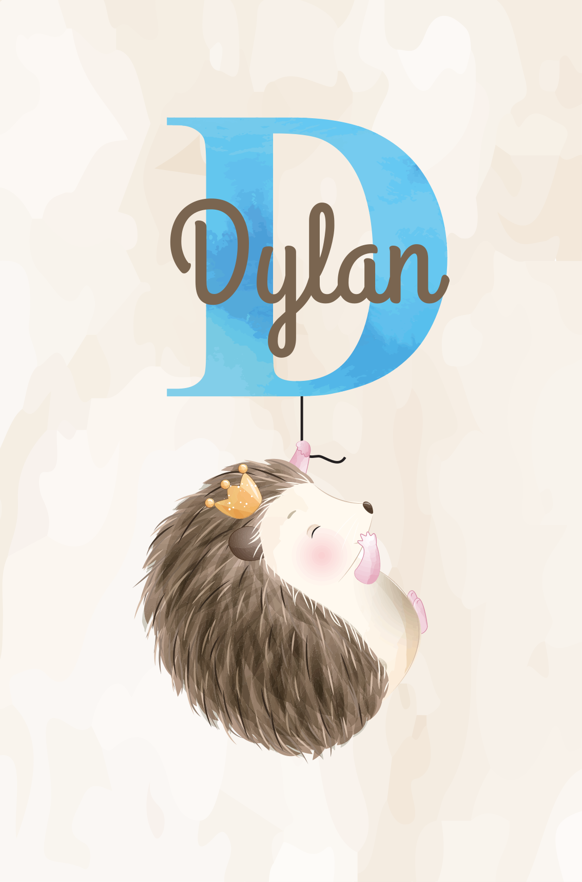 Nursery poster hedgehog with initial and name - TenStickers