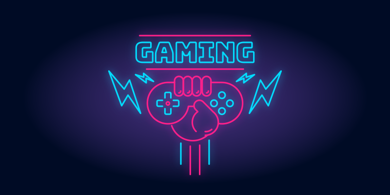 Video game poster featuring neon lights logo - TenStickers