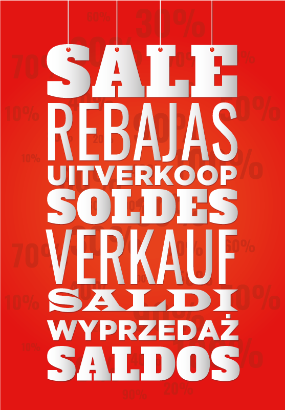 sale promo different languages poster - TenStickers