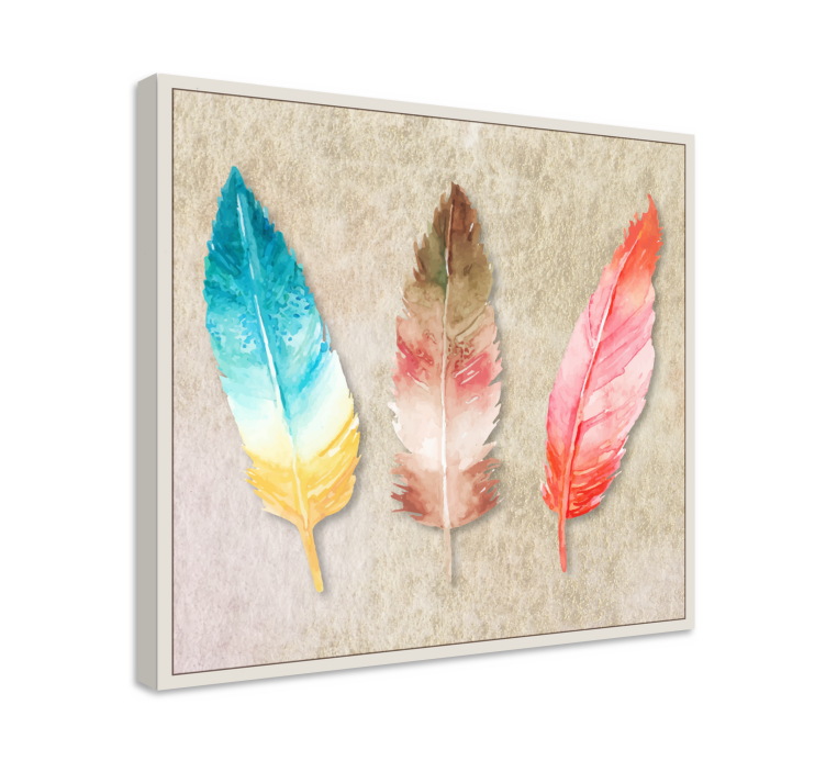 Feather canvas wall art colorful feather trio - TenStickers