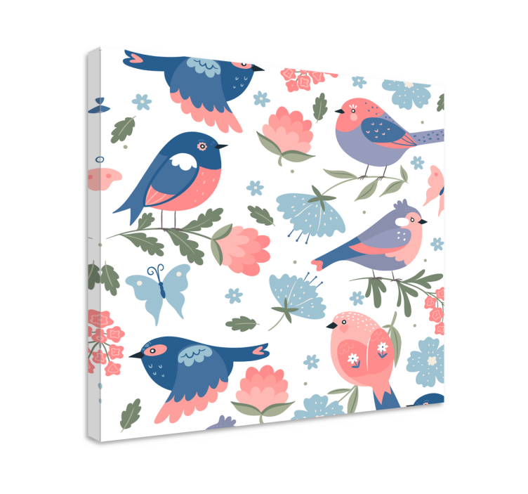 Blue birds pattern bird canvas art - TenStickers