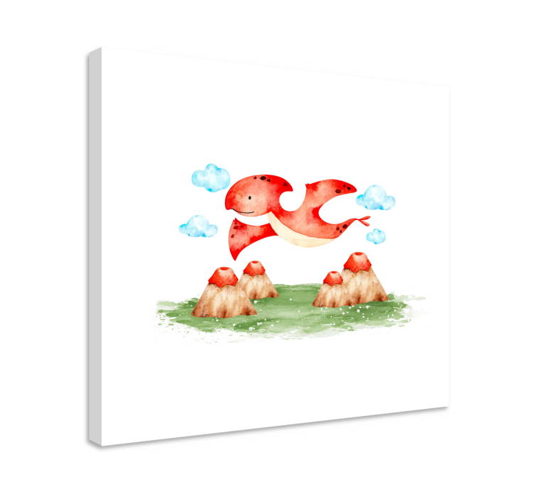 Flying red creature dinosaur canvas wall art - TenStickers
