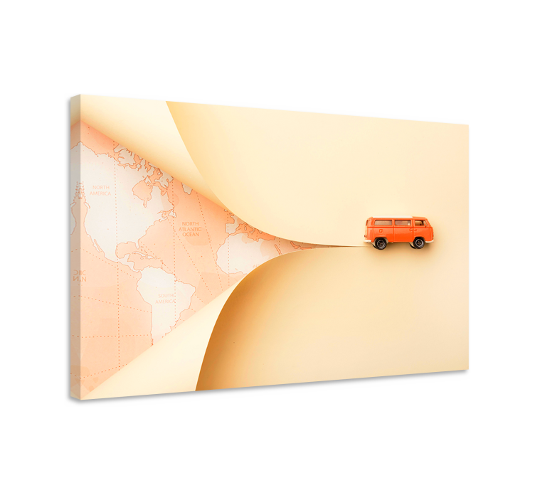 Cityscape wall art of the traveling orange van - TenStickers