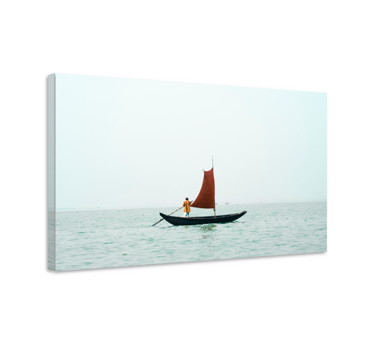 Landscape canvas sailing with a red sail - TenStickers