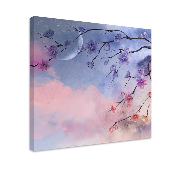 Flowers canvas blooming branches with moon - TenStickers
