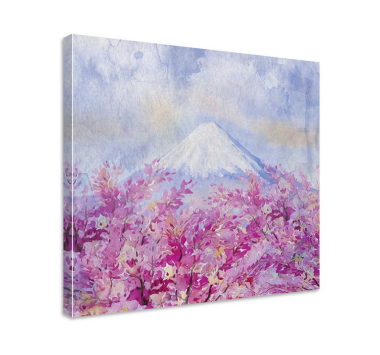 Flowers canvas cherry blossom mountain artwork - TenStickers