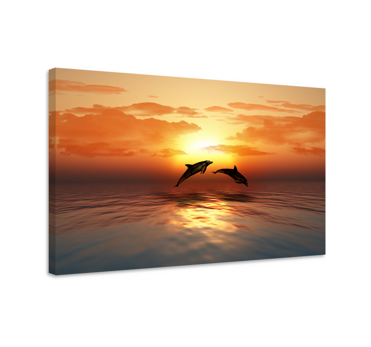 Nautical canvas art dolphins at dusk - TenStickers