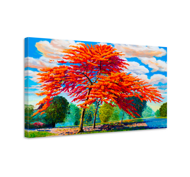 Flowers canvas fiery autumn foliage artwork - TenStickers