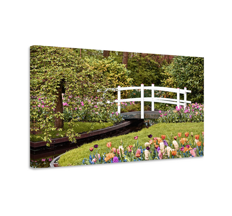 Flowers canvas garden bridge tranquility - TenStickers