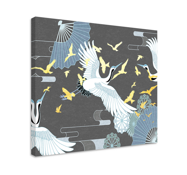 Oriental canvas wall art elegant cranes flight - TenStickers