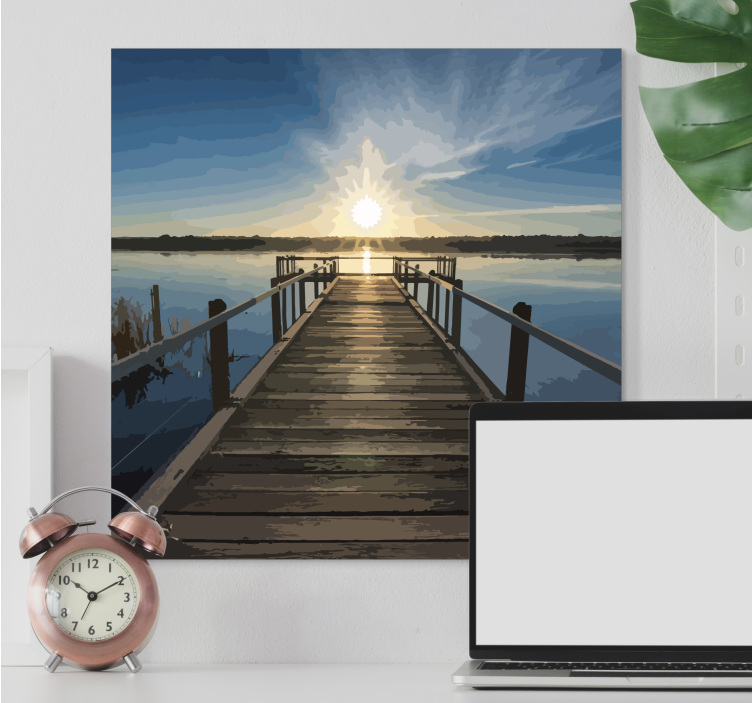 Landscape canvas sunlit lake pier - TenStickers